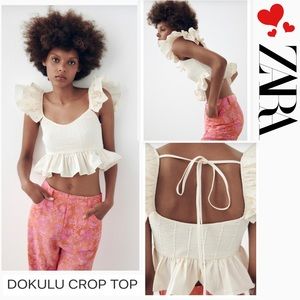 ❤️ Zara Dokulu Ruffle Smocked Crop Top - NWOT - Size Large